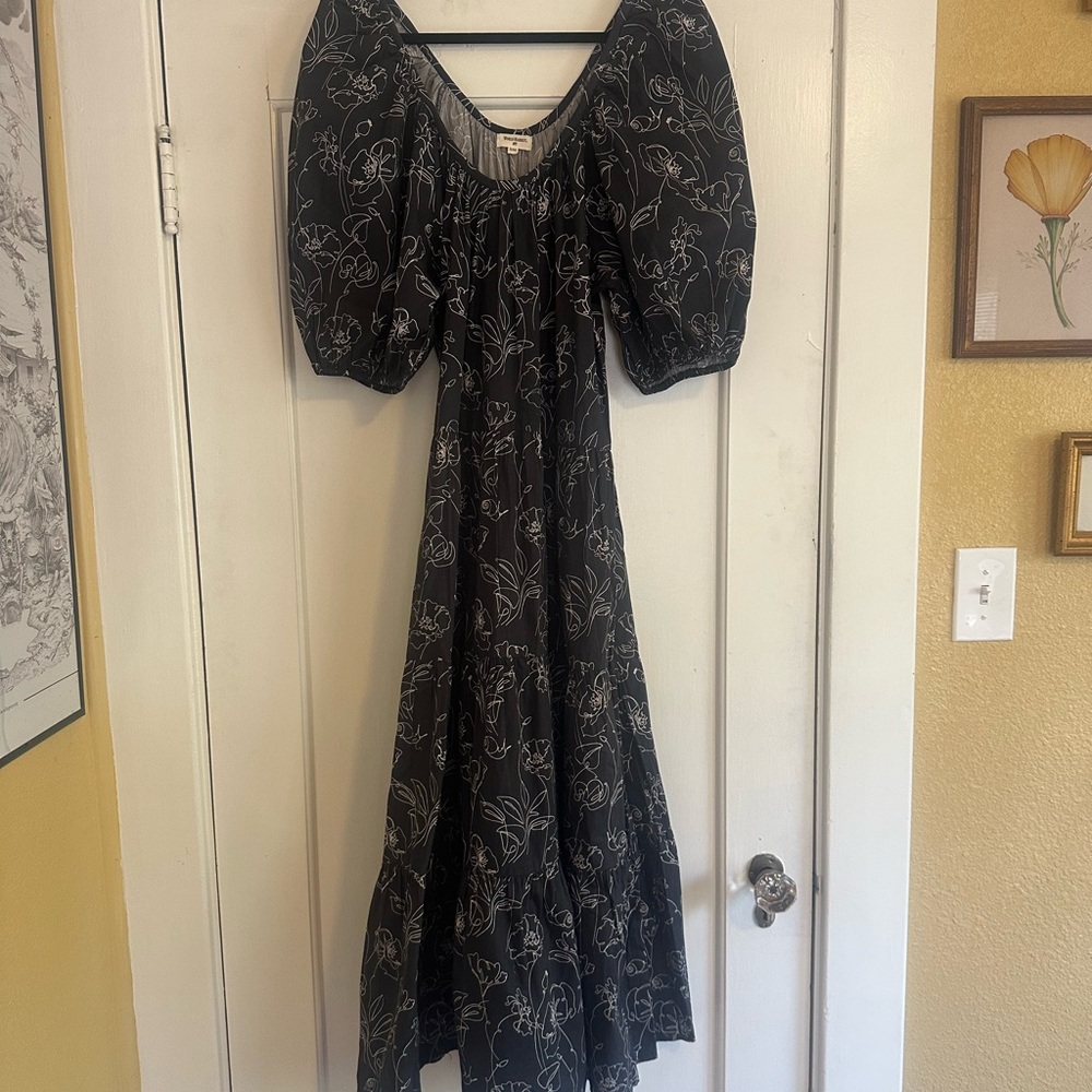World Market Black Long Sleeve Floral Dress